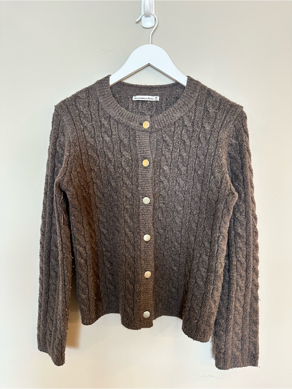 Abercrombie & Fitch Chocolate Brown Cable-Knit Button Cardigan - Picture 7 of 10
